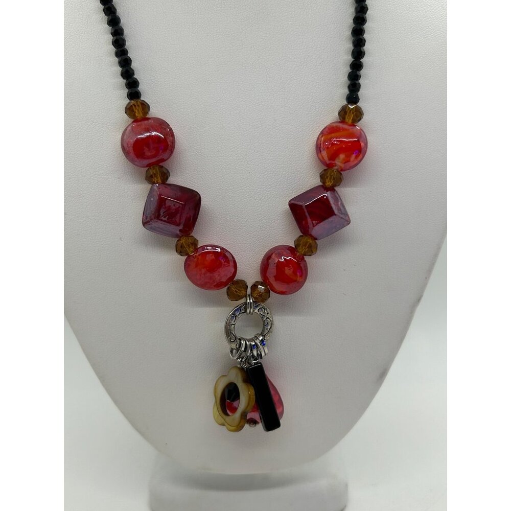 DayGlow Orange Necklace Glass & Acrylic Beads Glows Under Blacklight - Picture 9 of 10